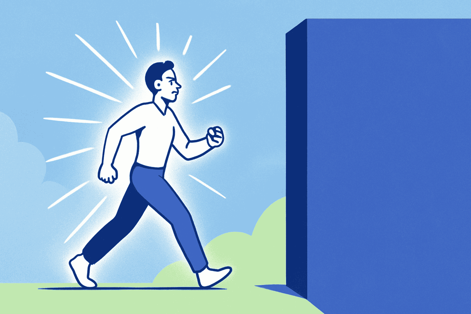  An empowering image showing a person walking with absolute confidence and certainty toward a challenging goal or obstacle