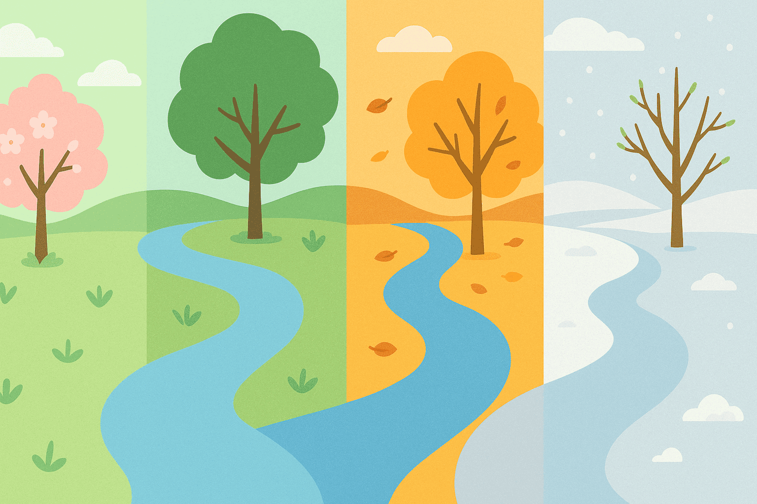 In image depicting the same tree throughout the four seasons